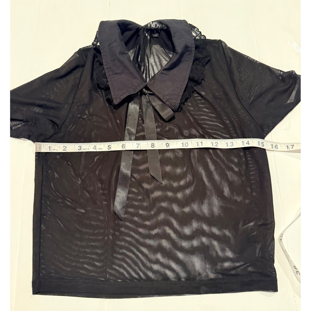 Goth Whimsigoth Black Mesh Crop Top Lace Collar Bow Grunge Punk Baddie Emo Y2K L - Picture 6 of 9